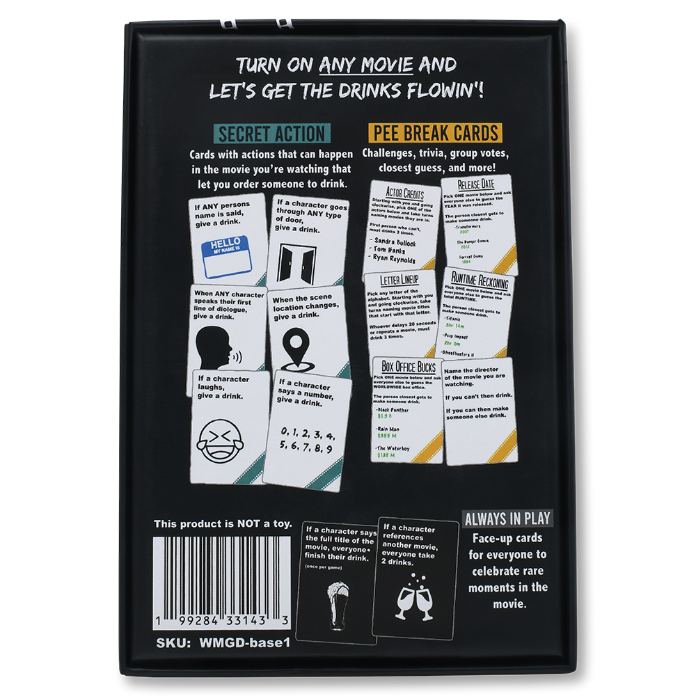 Product packaging with text and images on a black background