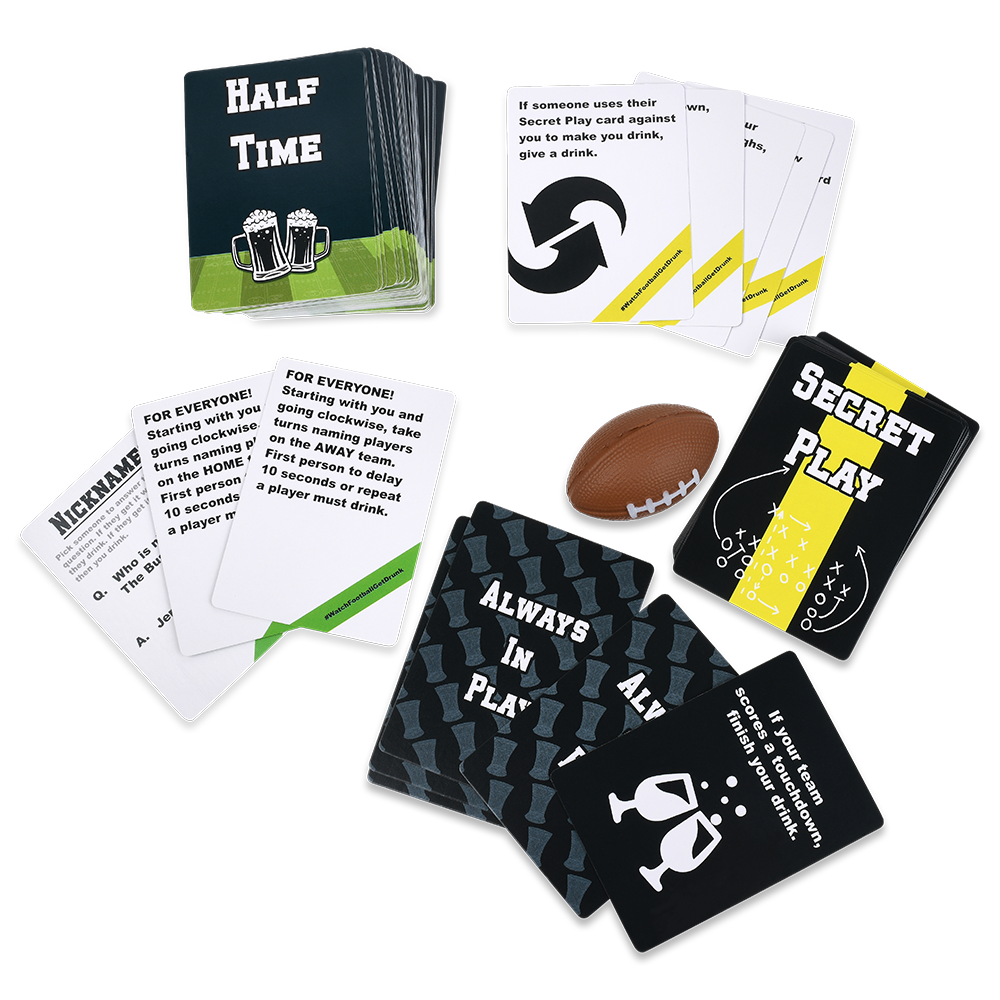 Collection of playing cards with humorous and game-related text on a white background