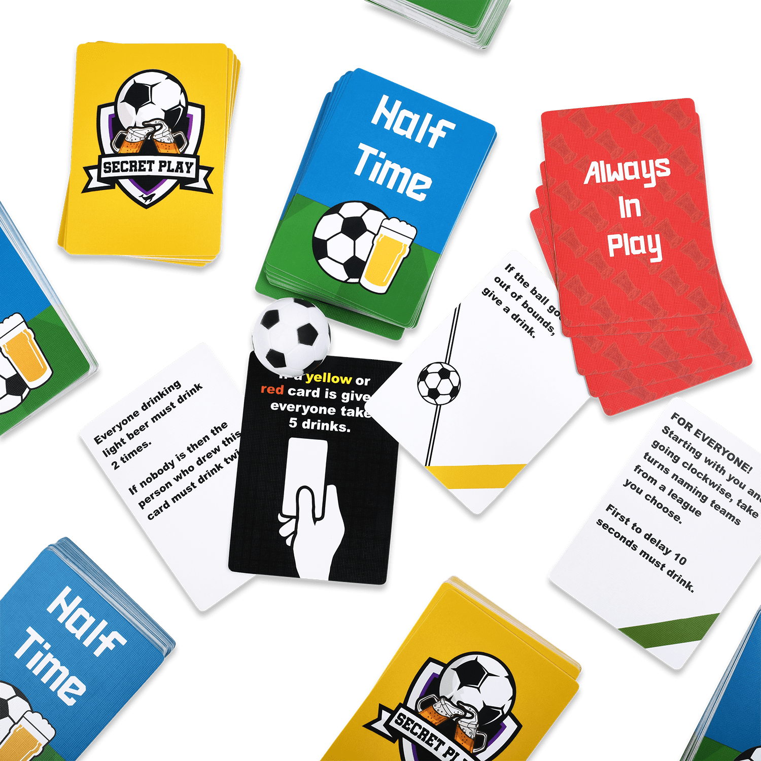 WATCH SOCCER GET DRUNK cards spread out