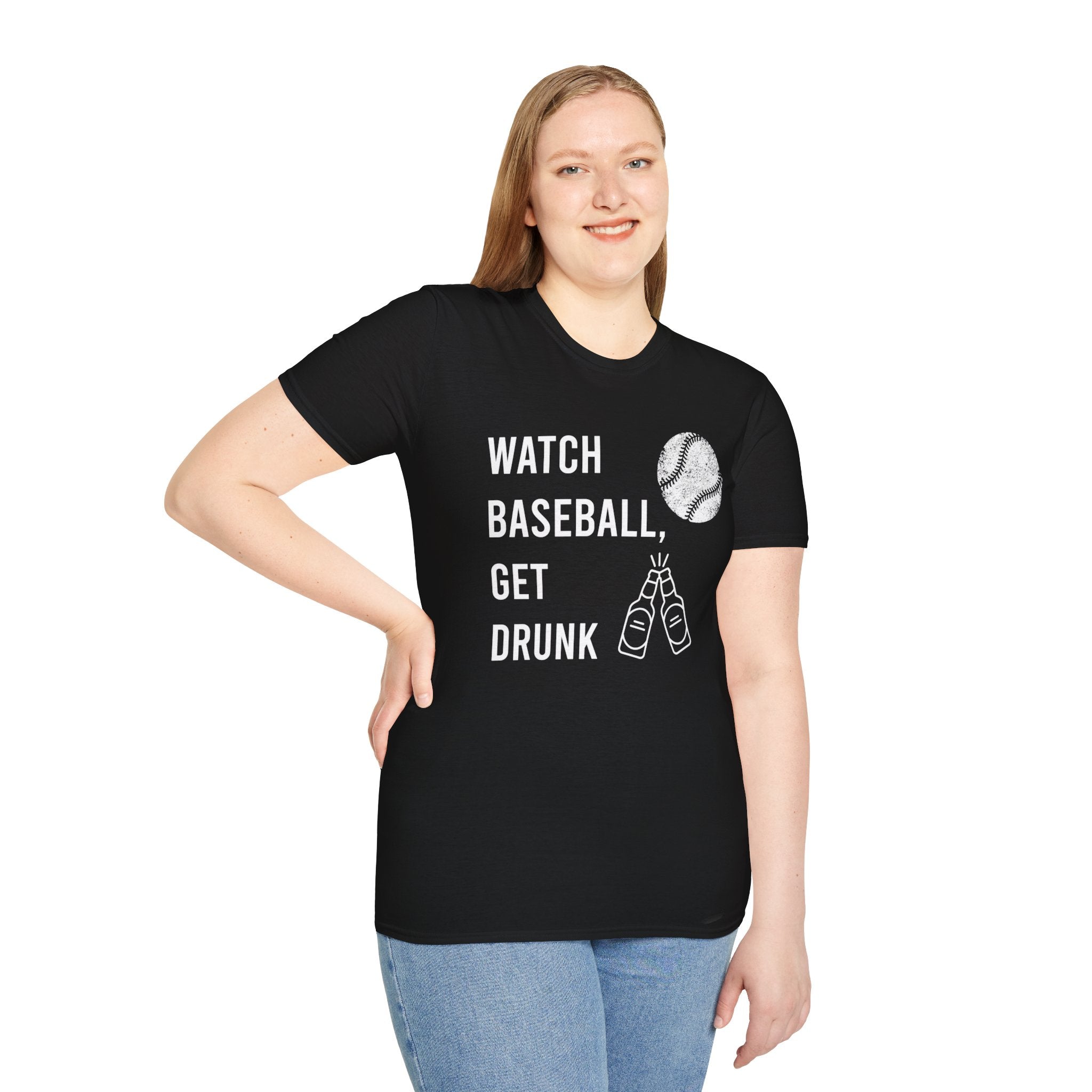 Watch Baseball Get Drunk bold text graphic shirt