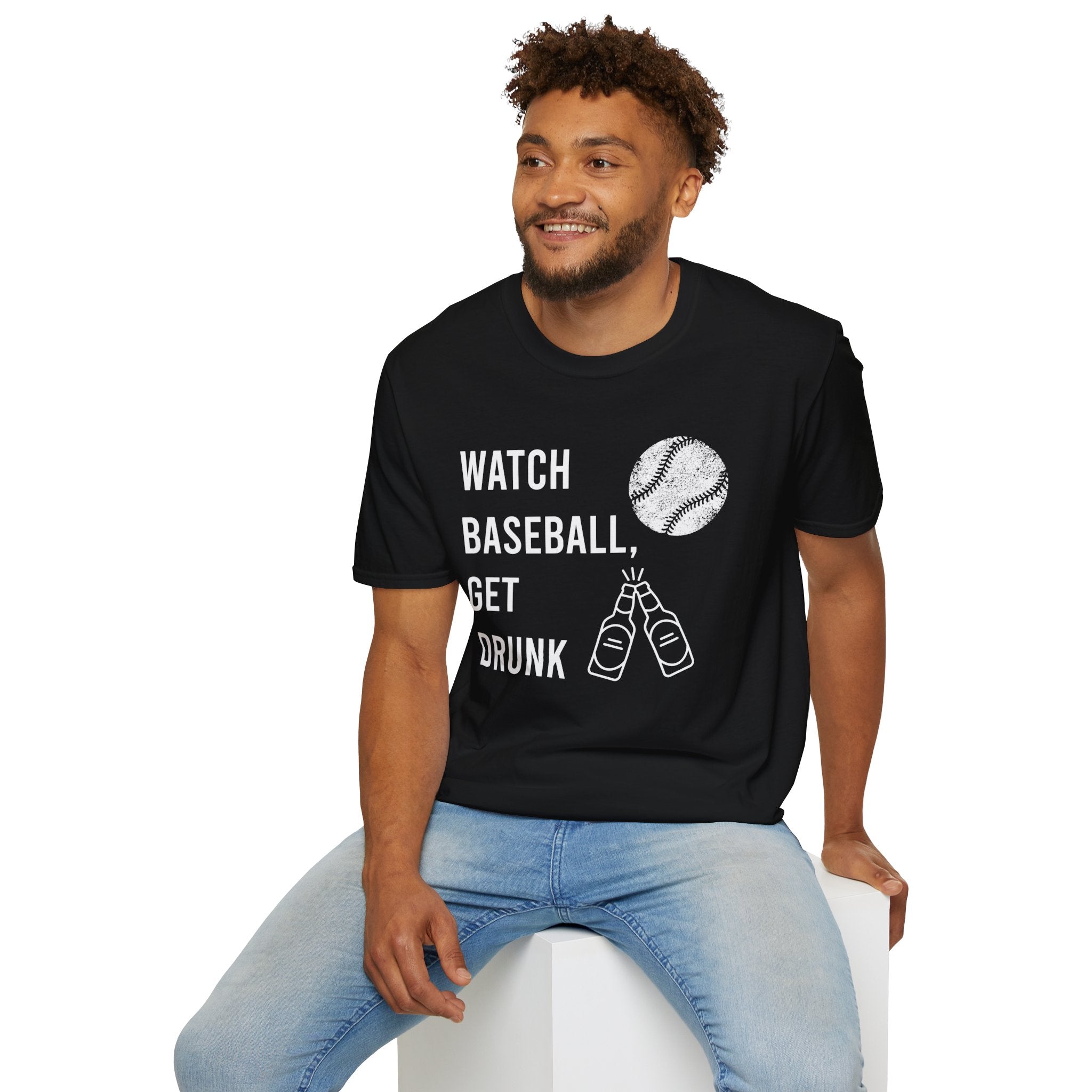 Watch Baseball Get Drunk bold text graphic shirt