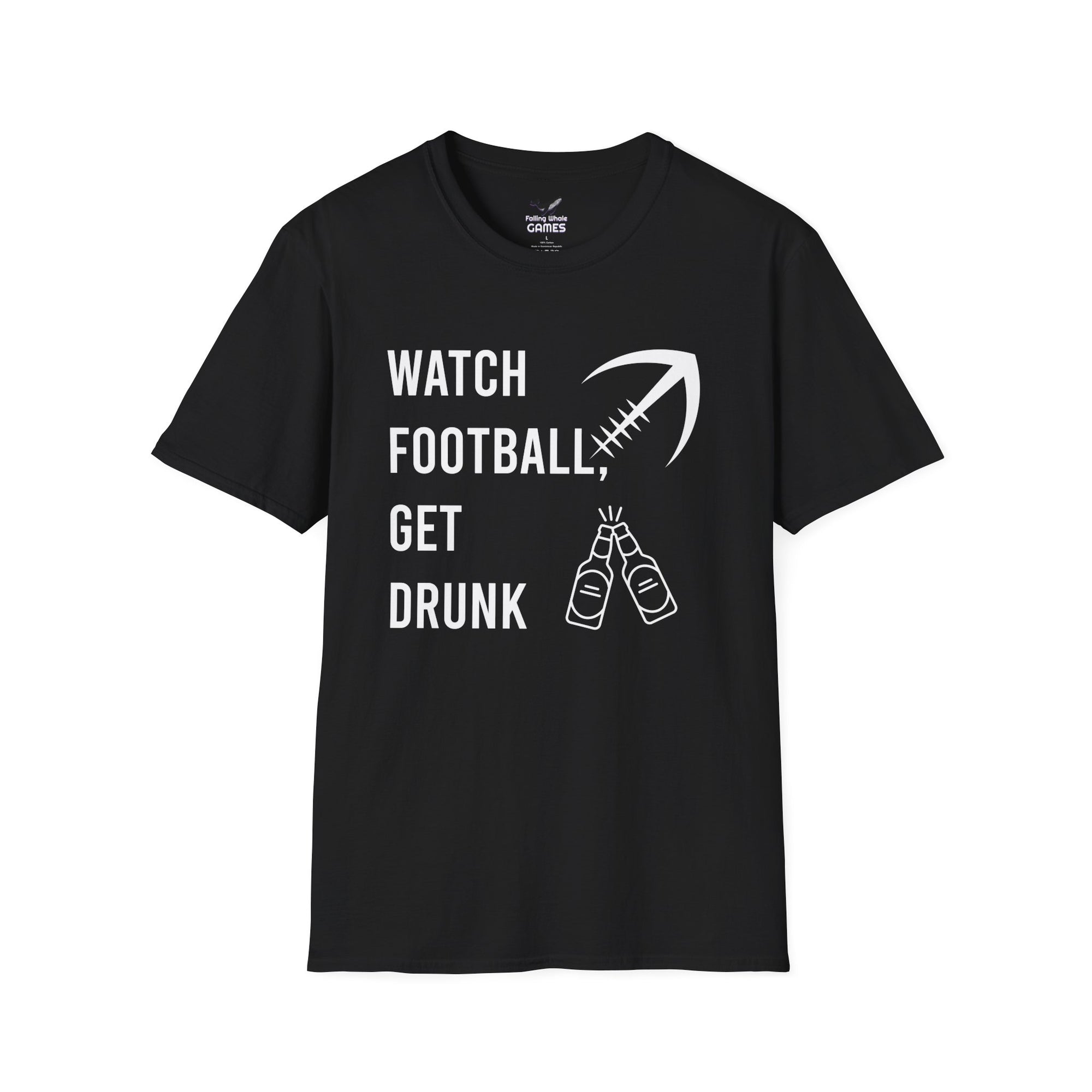 Watch Football Get Drunk bold text graphic shirt