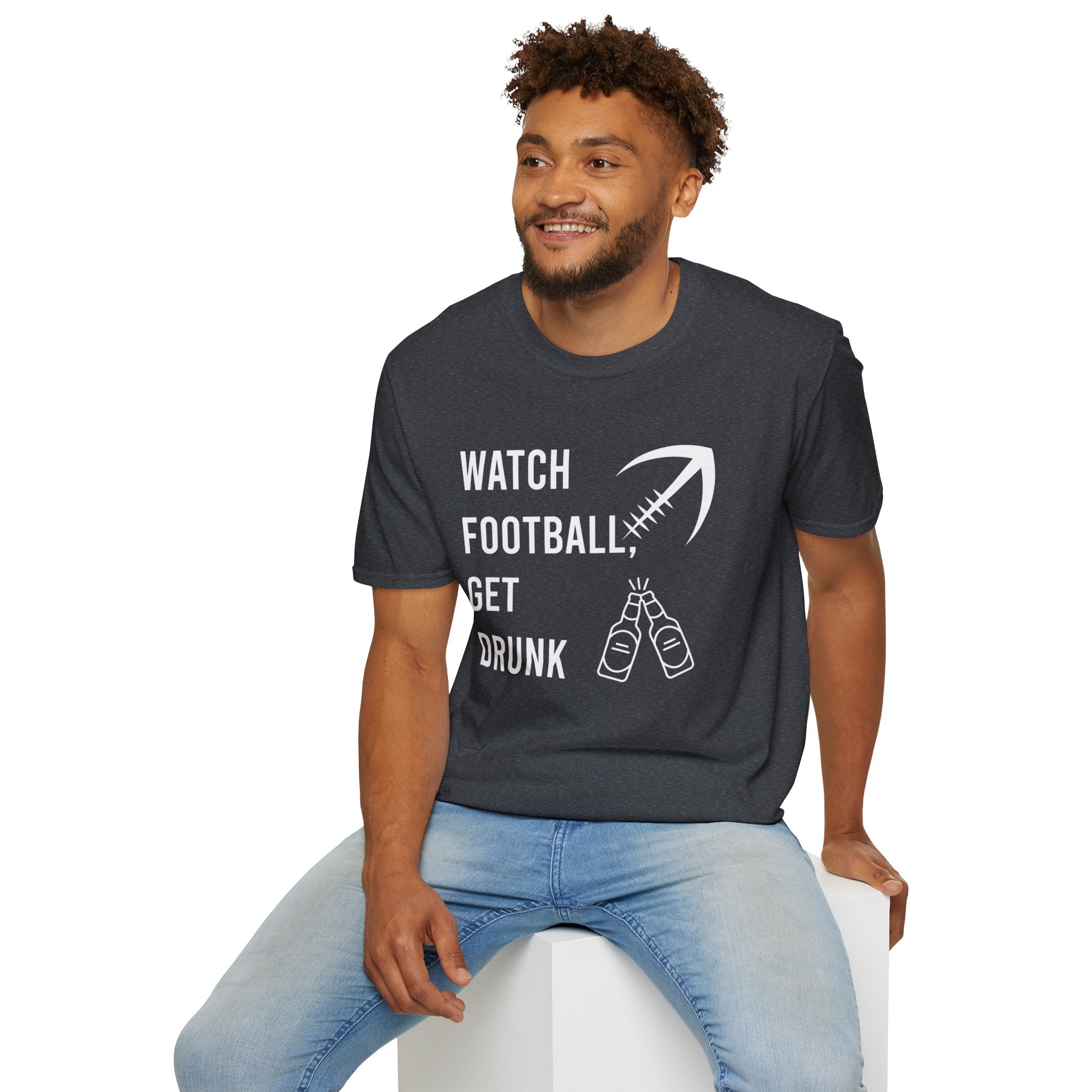 Watch Football Get Drunk bold text graphic shirt