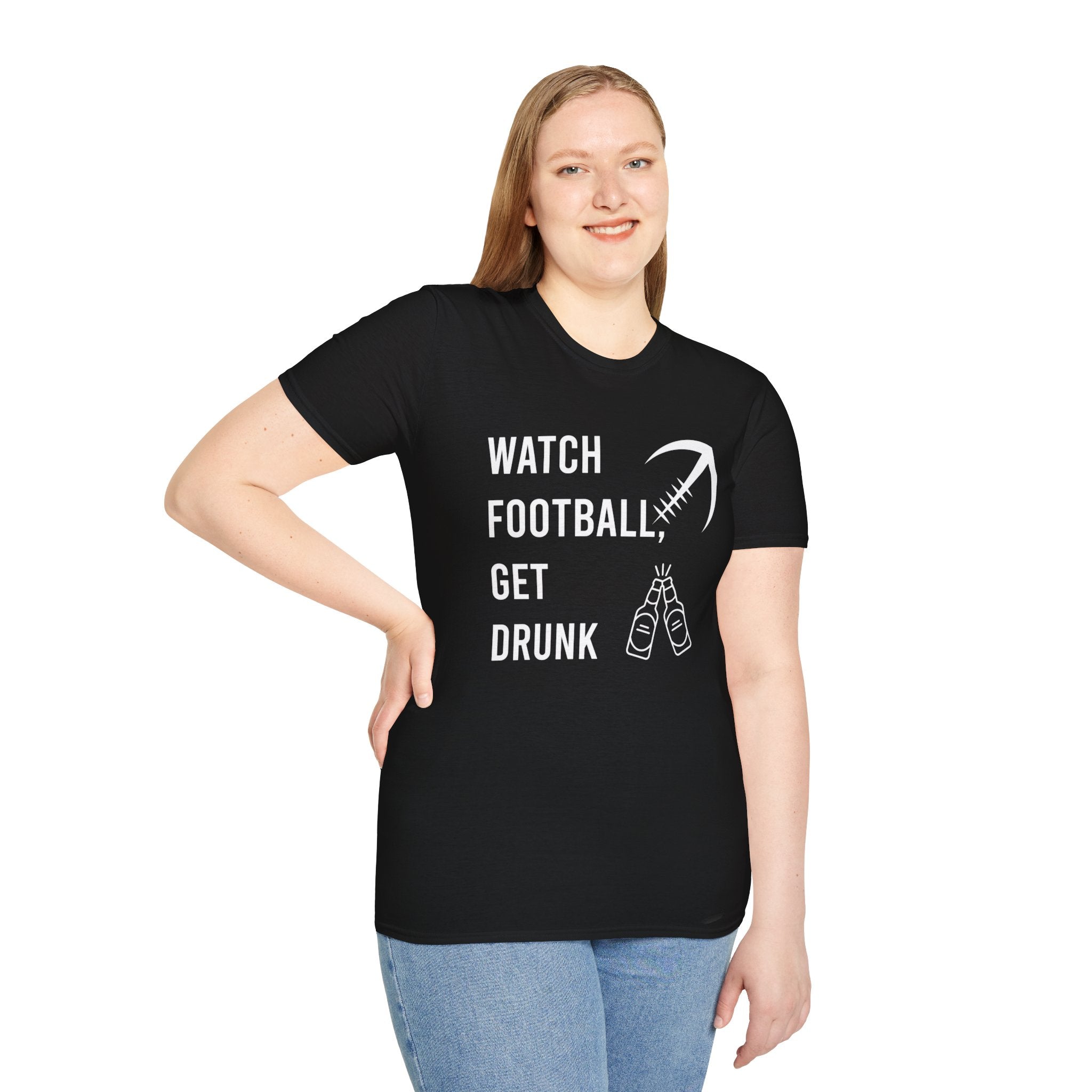 Watch Football Get Drunk bold text graphic shirt