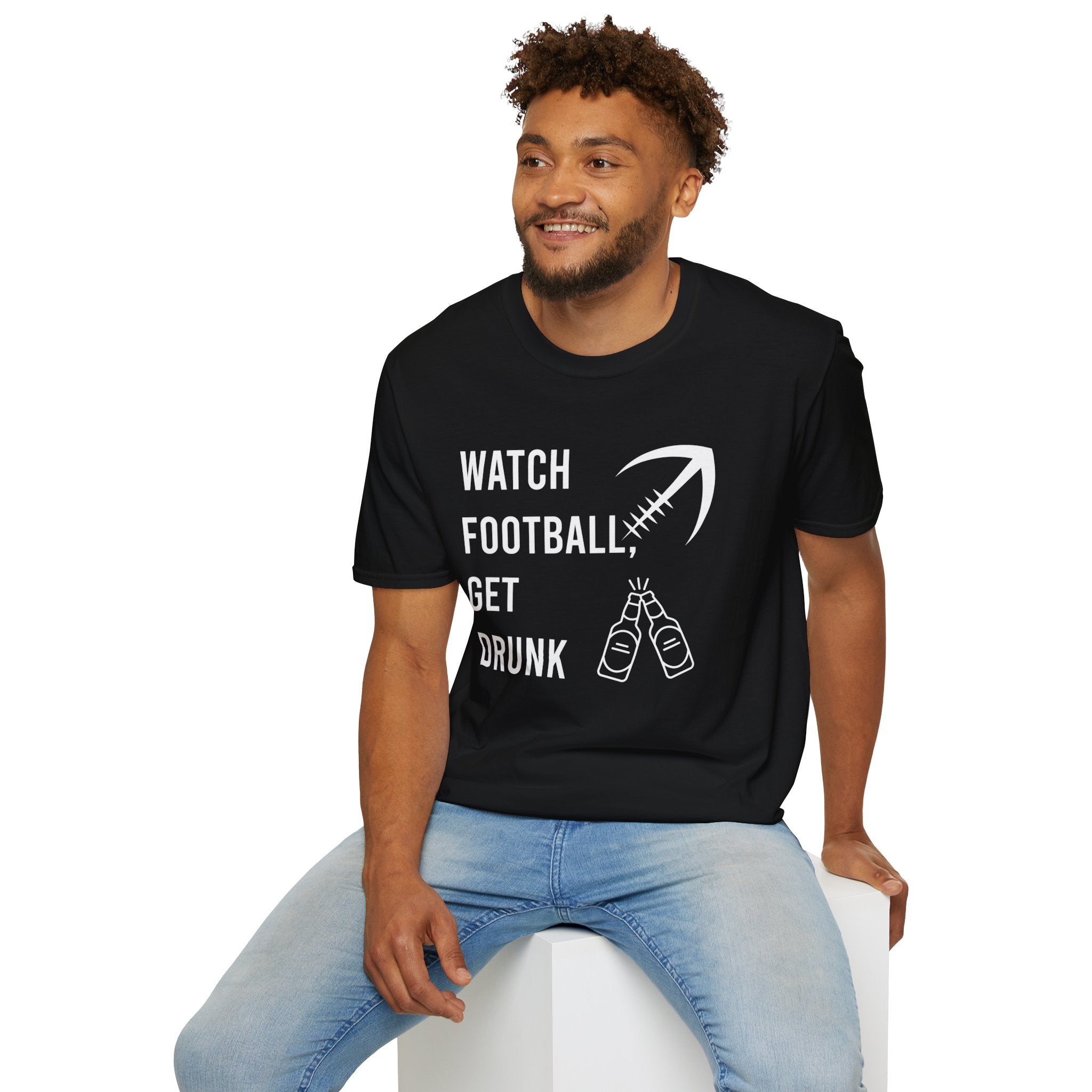 Watch Football Get Drunk bold text graphic shirt