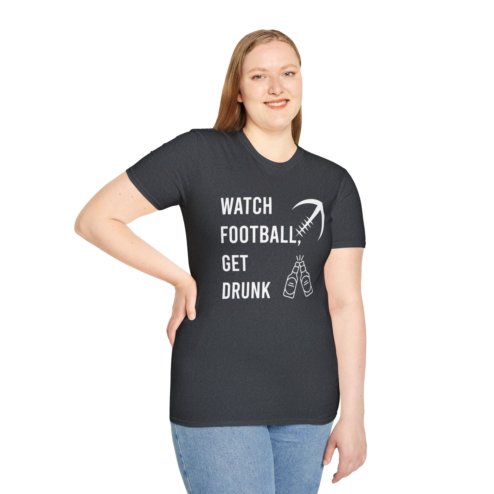 Watch Football Get Drunk bold text graphic shirt