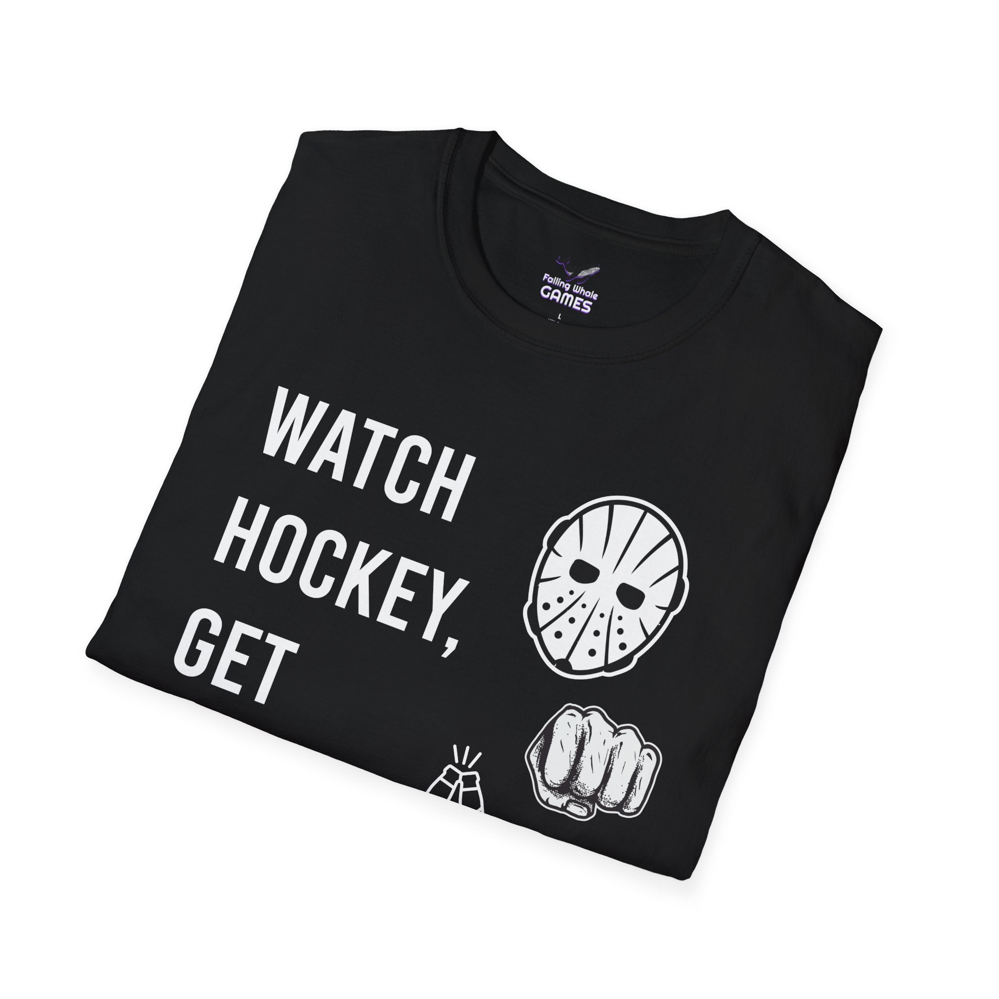 Watch Hockey Get Drunk bold text graphic shirt