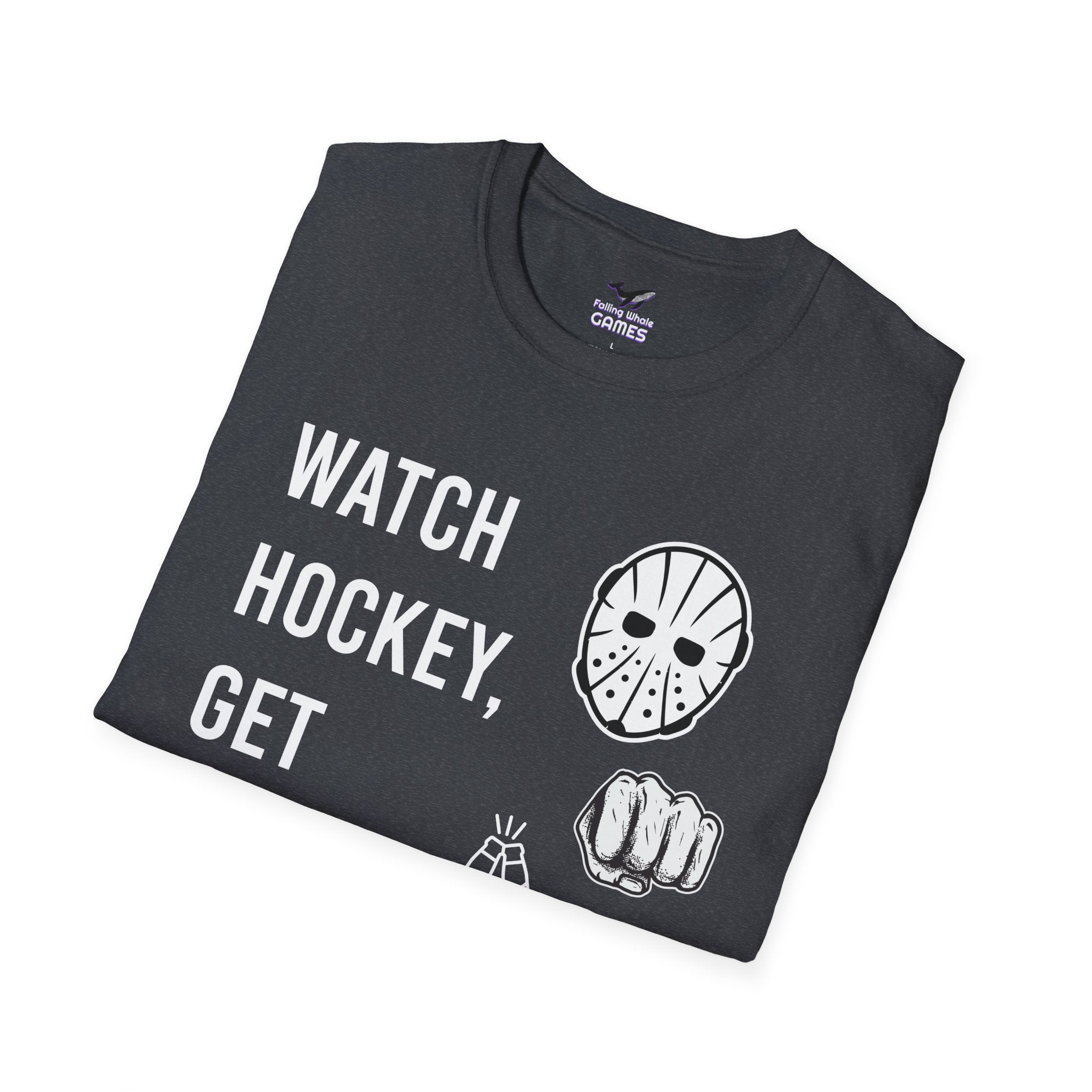 Watch Hockey Get Drunk bold text graphic shirt