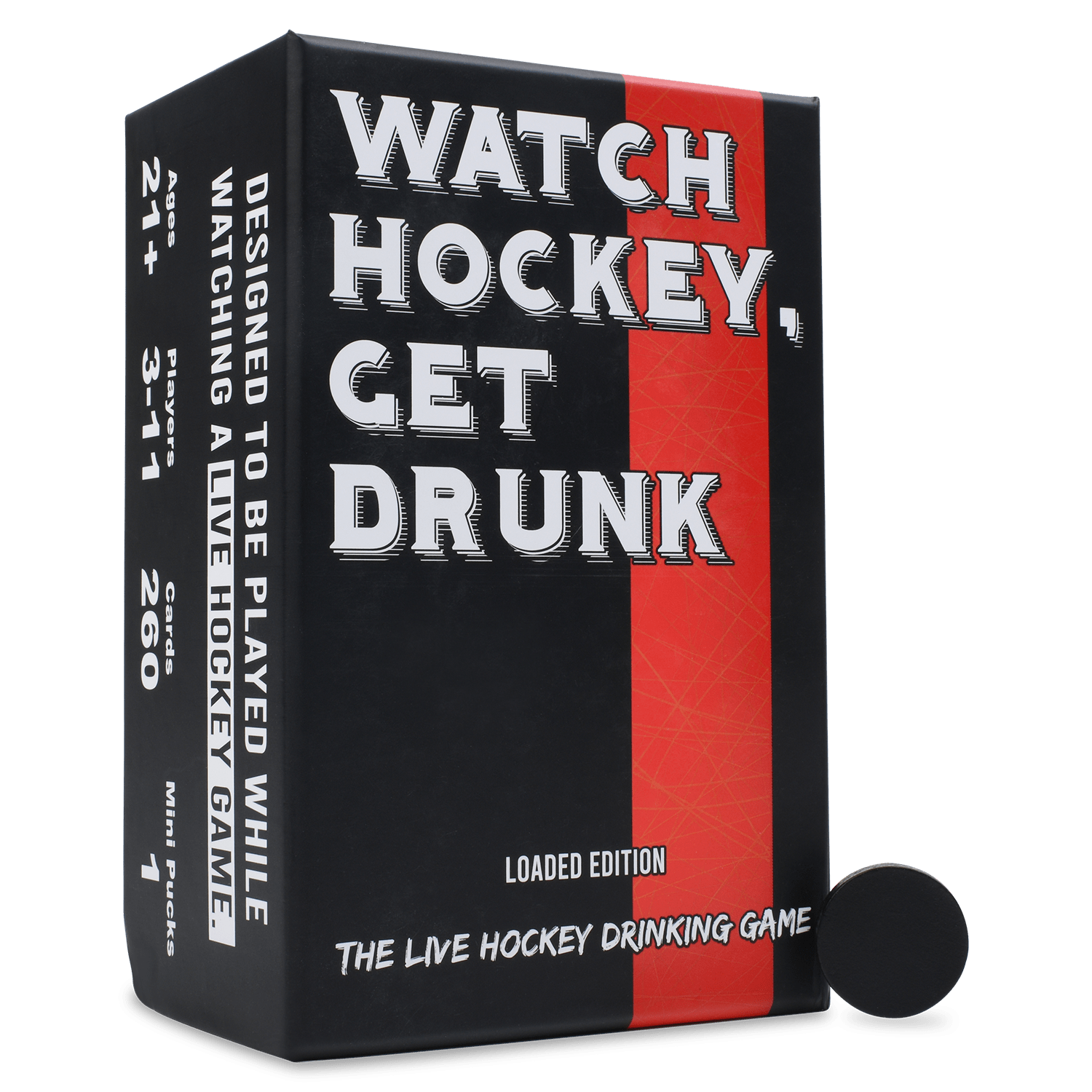 WATCH HOCKEY, GET DRUNK - The Live Hockey Drinking Game box with puck