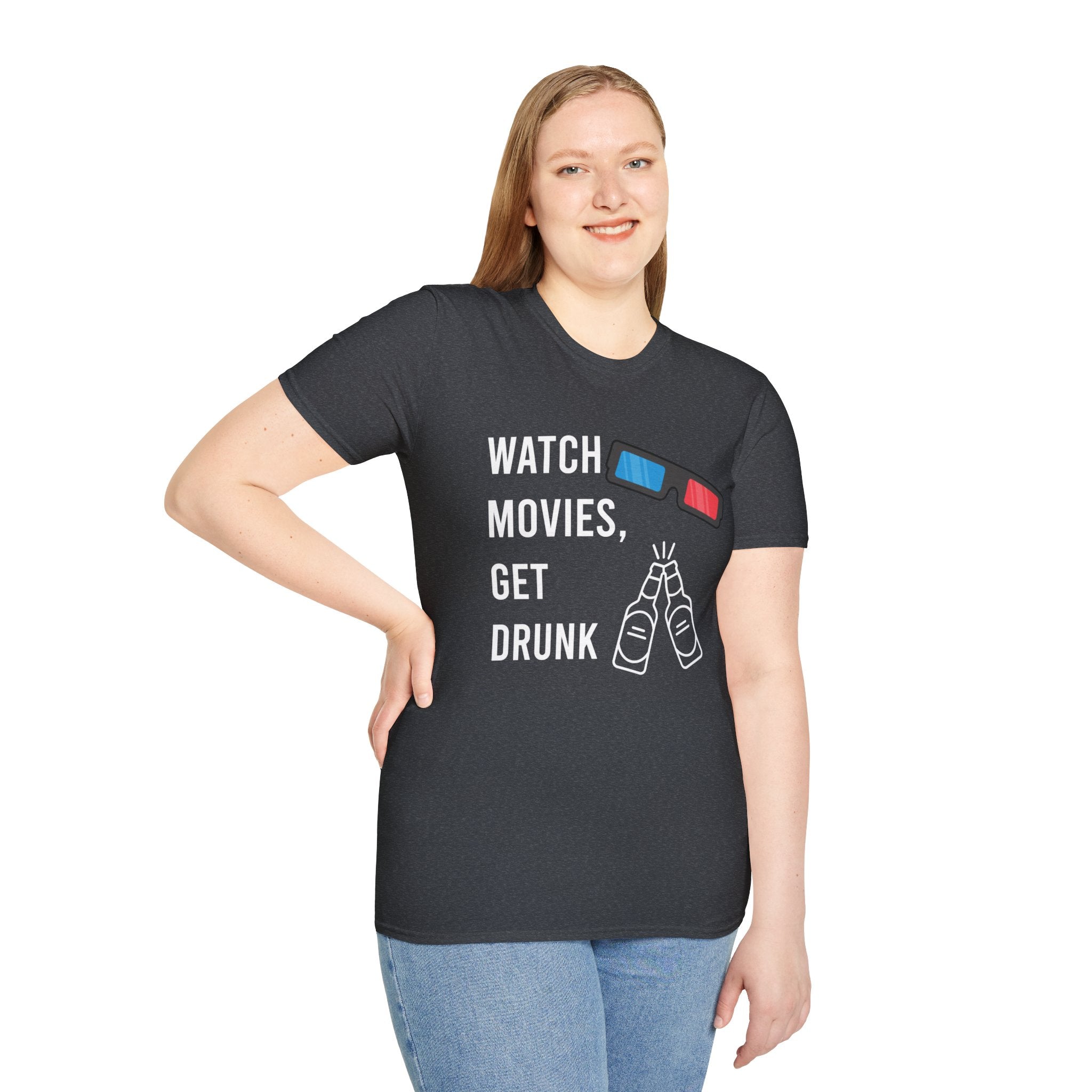 Watch Movies Get Drunk bold text graphic shirt