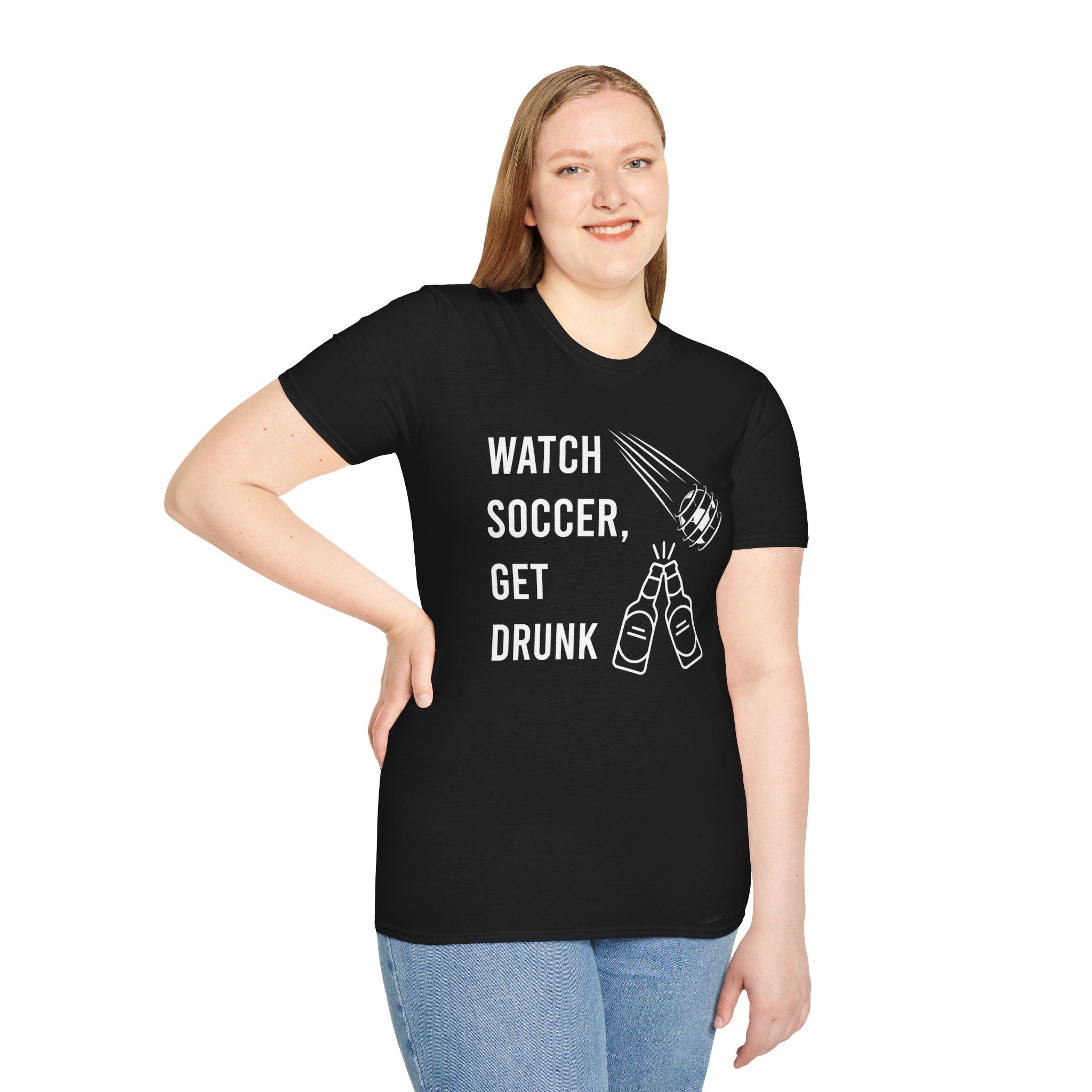 Watch Soccer Get Drunk bold text graphic shirt