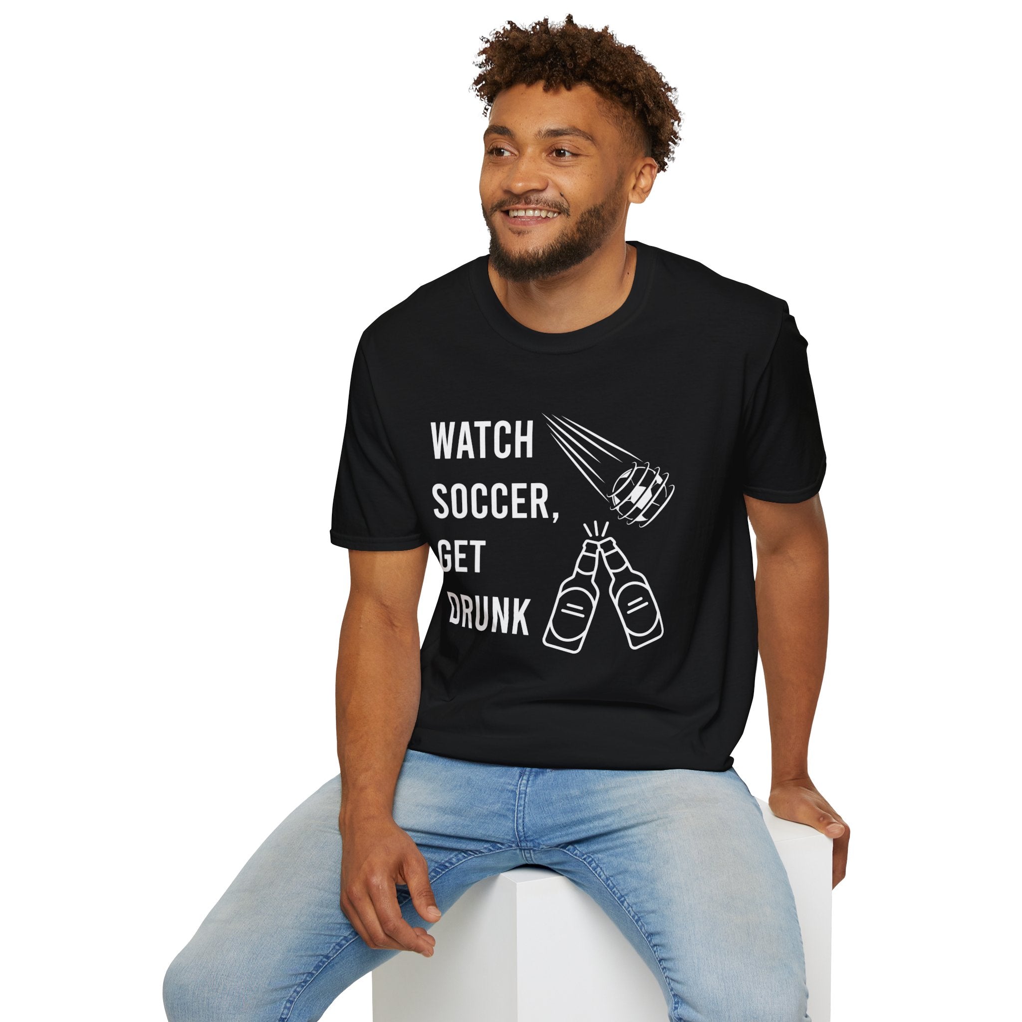 Watch Soccer Get Drunk bold text graphic shirt