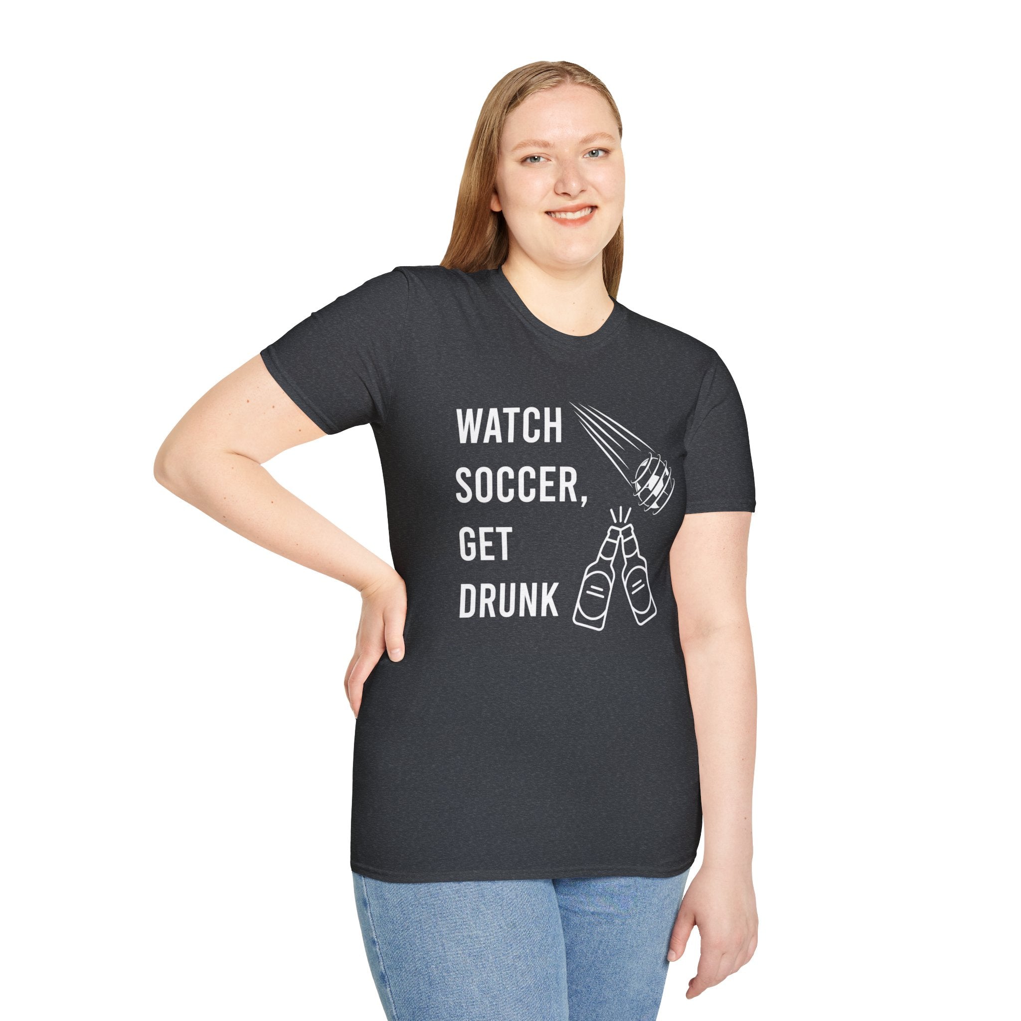 Watch Soccer Get Drunk bold text graphic shirt