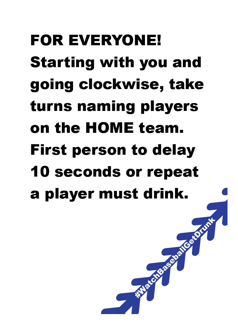 Between Innings card asking everyone to take turns naming player on the home team