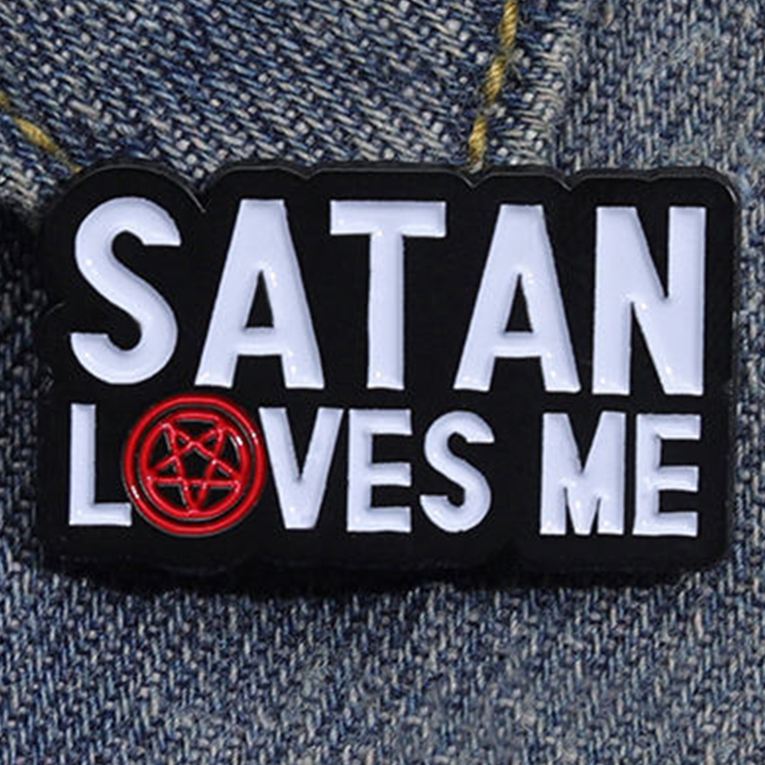 satan loves me pin demin